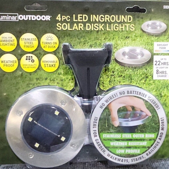 Solar LED IN-Ground 4 Disk Light Pucks I Stainless Finish I Auto Dusk Turn On - Picture 5 of 8